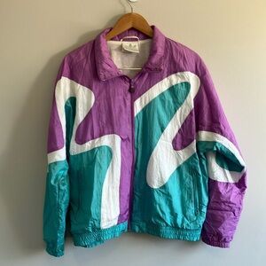 Vintage Adidas windbreaker bomber jacket abstract multicolor size L